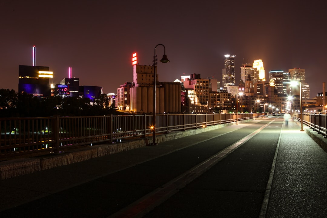 Minneapolis skyline with emergency response lighting