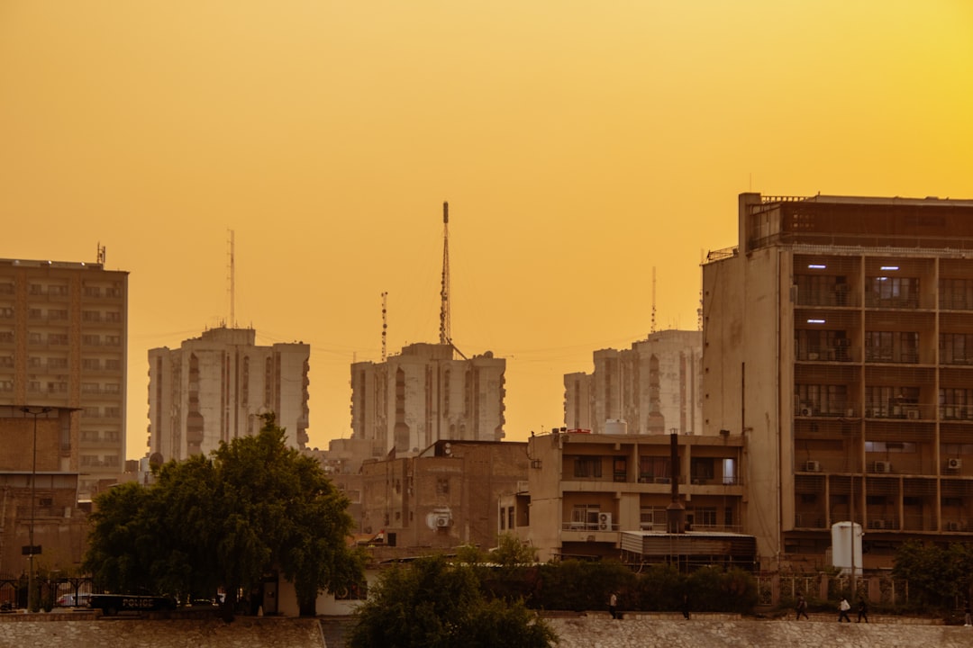 Urban landscape showing aftermath of conflict