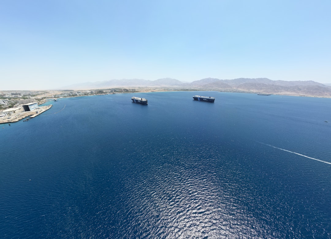 Aerial view of shipping lanes in the Persian Gulf