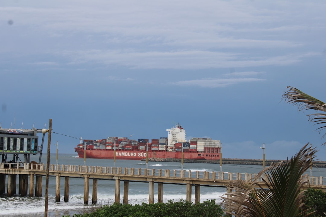 Container ship bridge showing structural damage