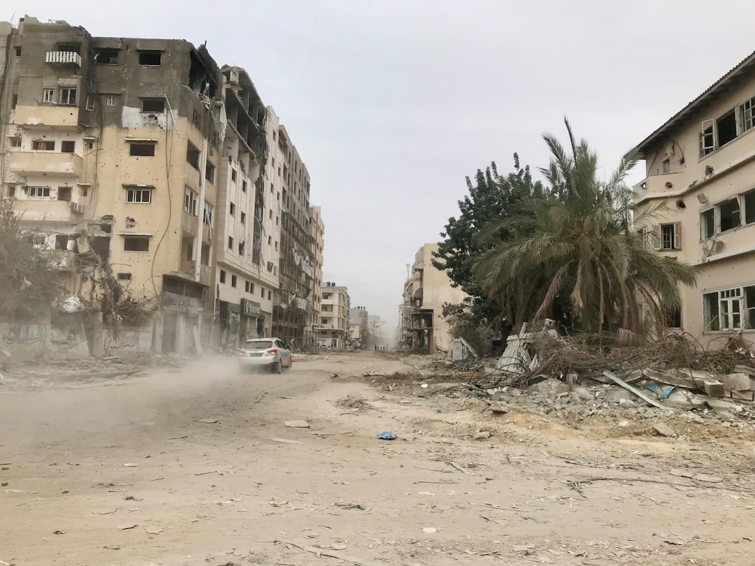 Damaged residential area in Gaza following airstrikes