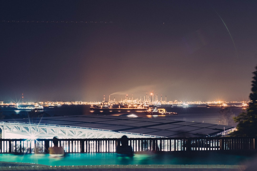 Oil refinery operations at night