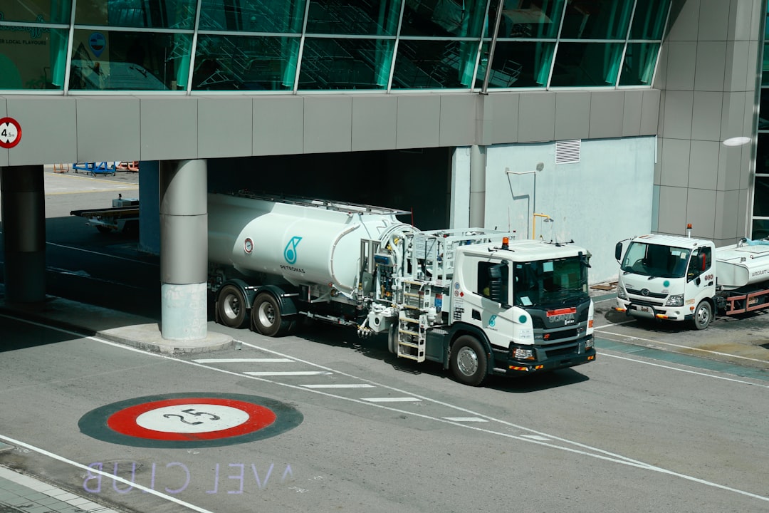 Fuel tanker trucks at airport infrastructure
