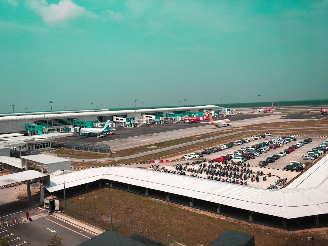 Aerial view of an airport terminal.