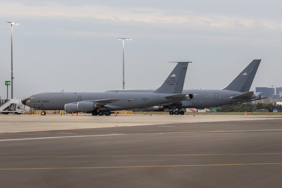 A military tanker aircraft in flight.