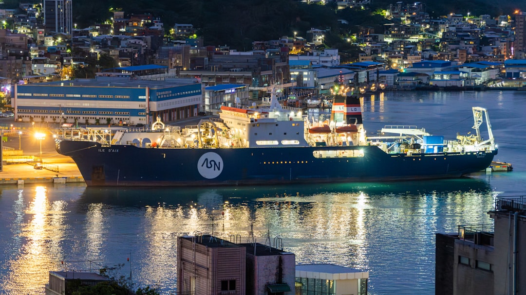 An empty port facility at night.